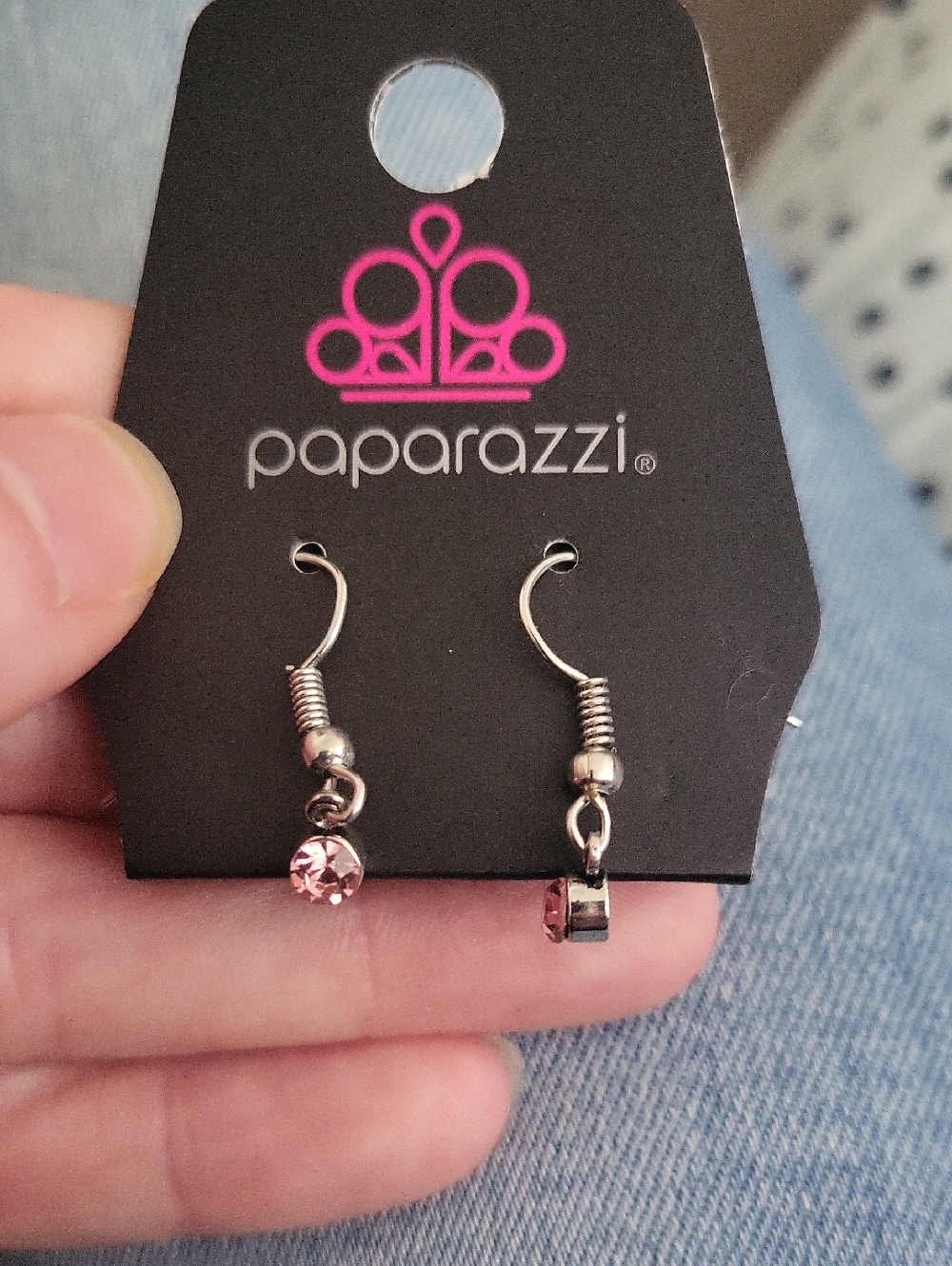 paparazzi Silver Hook Earrings with Light Pink Crystals